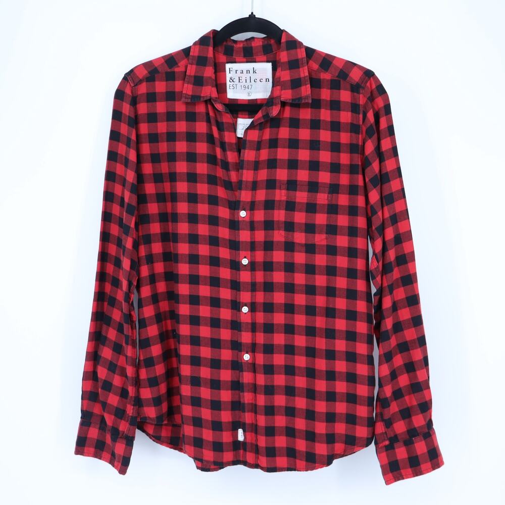 Frank & Eileen Barry Shirt Red Black Cotton Buffalo Check Button Up Women's L